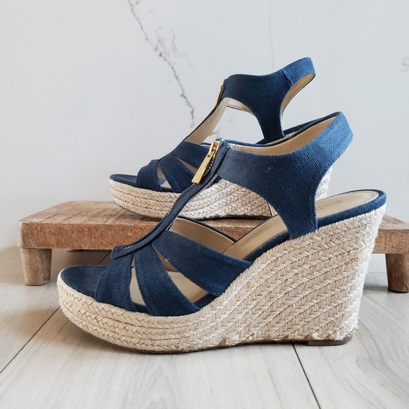 Michael Kors Espadrille Wedge Sandals Womens 8.5 Blue Denim Etta Platform Zip Up - Picture 3 of 7